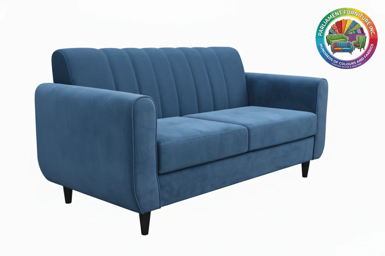 Badged - REL "Molly" Loveseat, Many Fabric and Colour Choices, Vertical Tufted Back, Single Bench Seat