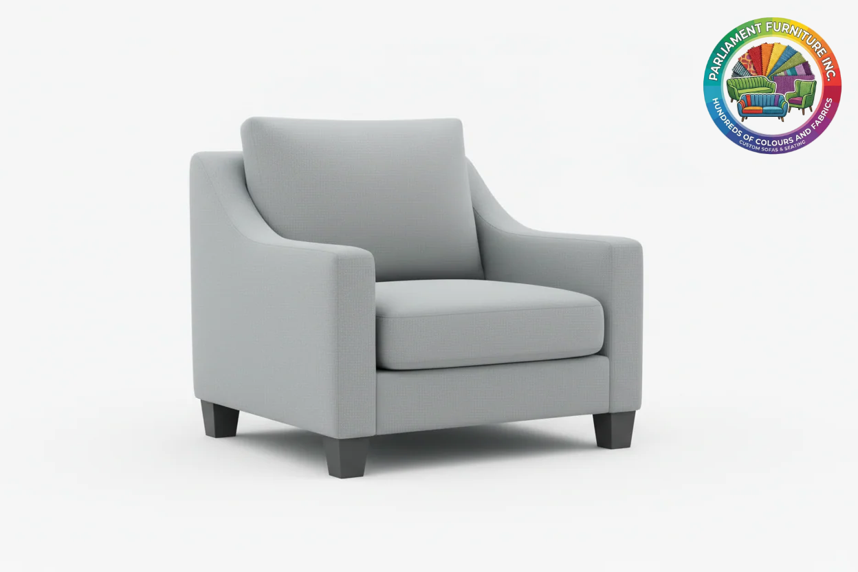 Badged - REL "COURTNEY" Armchair, Many Fabric & Colour Choices, Canadian Made