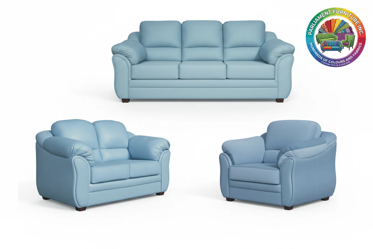 Badged - REL 2007 Sofa Set, 3Pc, Many Colour and Fabric Choices, Canadian Made, Puffy Arms