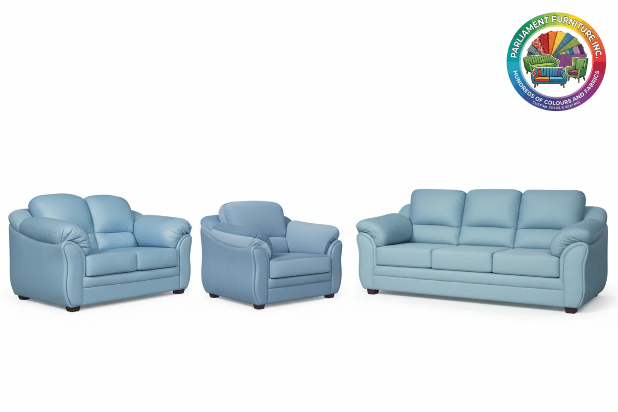 Badged - REL 2007 Sofa Set, 3Pc, Many Colour and Fabric Choices, Canadian Made, Puffy Arms