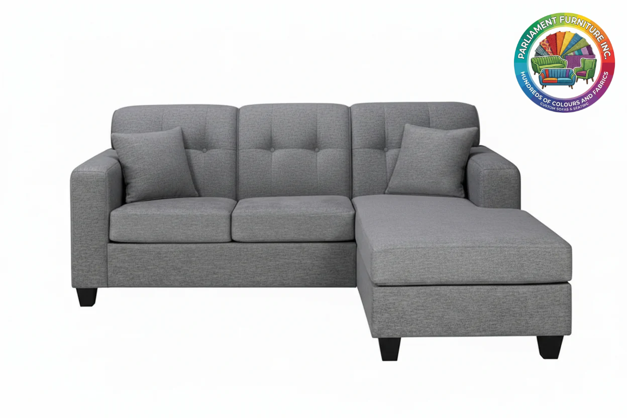 Badged - REL 350 Sectional Sofa, 77" Wide, Many Colours and Fabrics, Reversible Chaise, Canadian Made