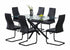 T-1443 Dining Table, 63" Long, Black Steel X-Shaped Table Legs, Clear Glass Top