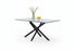 T-1443 Dining Table, 63" Long, Black Steel X-Shaped Table Legs, Clear Glass Top