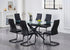 T-1443 | C-1578  Dining Set, 7 Pc, 63" Table + 6 Chairs, Black Steel X-Shaped Table Legs, Glass Top
