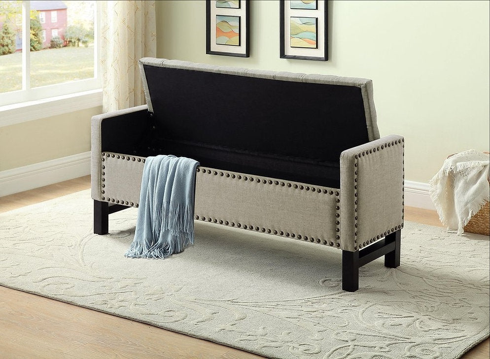 Bench - Beige Fabric with Storage  IF-6405