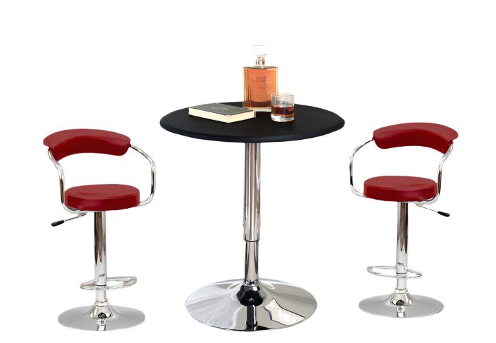 T-135 | ST-7500R Pub Set, 3Pc, Adjustable Height Table, Adjustable Height Chairs, Red Stools, Chrome Base