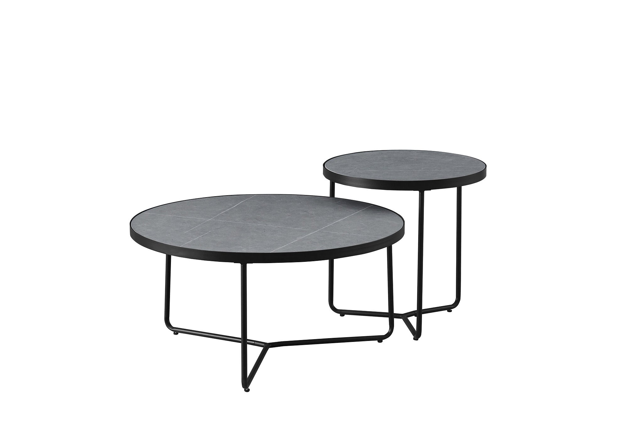 IF-2621 Coffee Table Set, 2Pc, Nested, Sintered Stone Armani Grey Marble Top, Black Steel Base