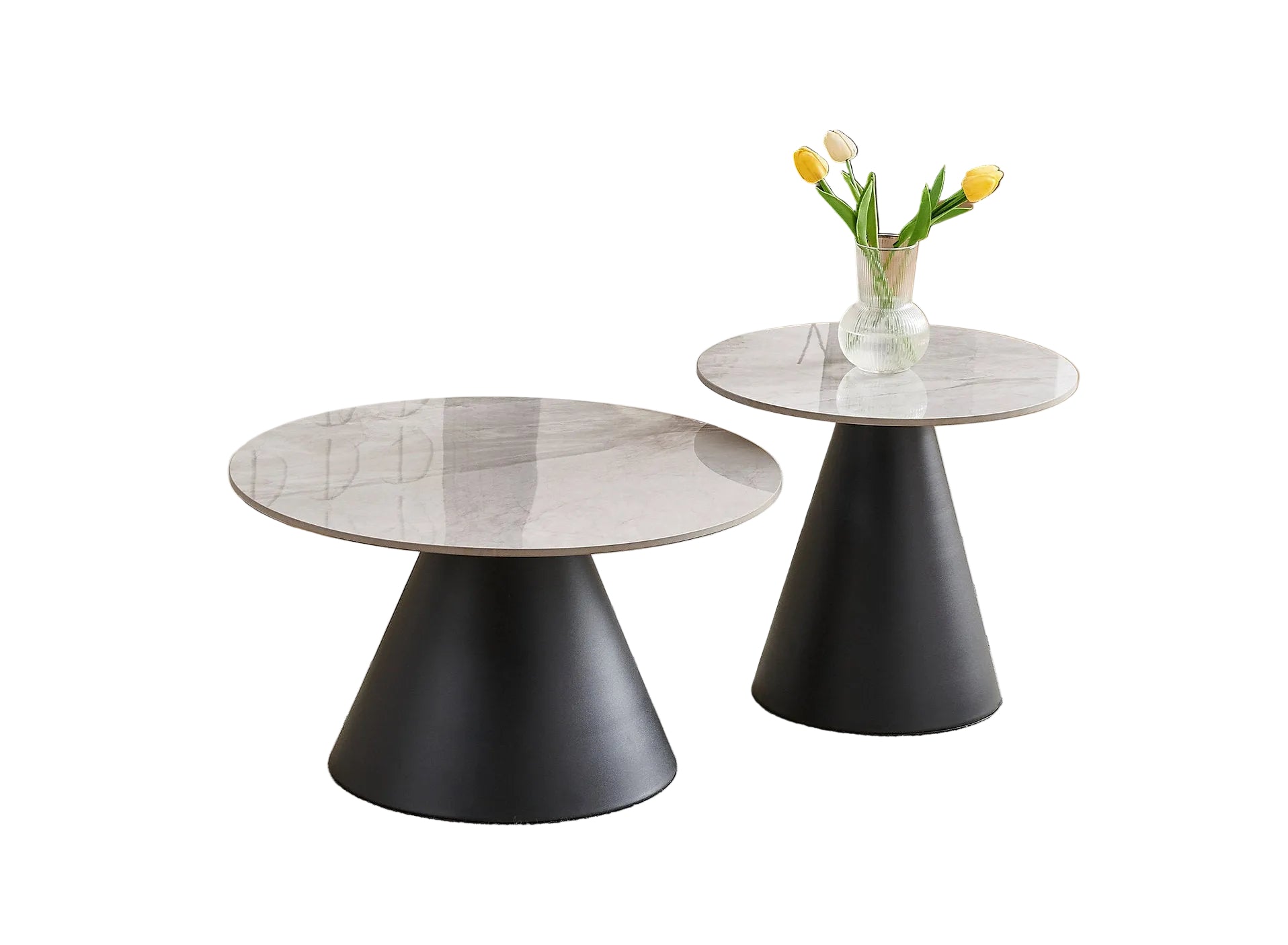 IF-2201 Coffee Table Set, 2Pc, Nested, Sintered Stone Grey Armani Marble Top, Black Steel Base