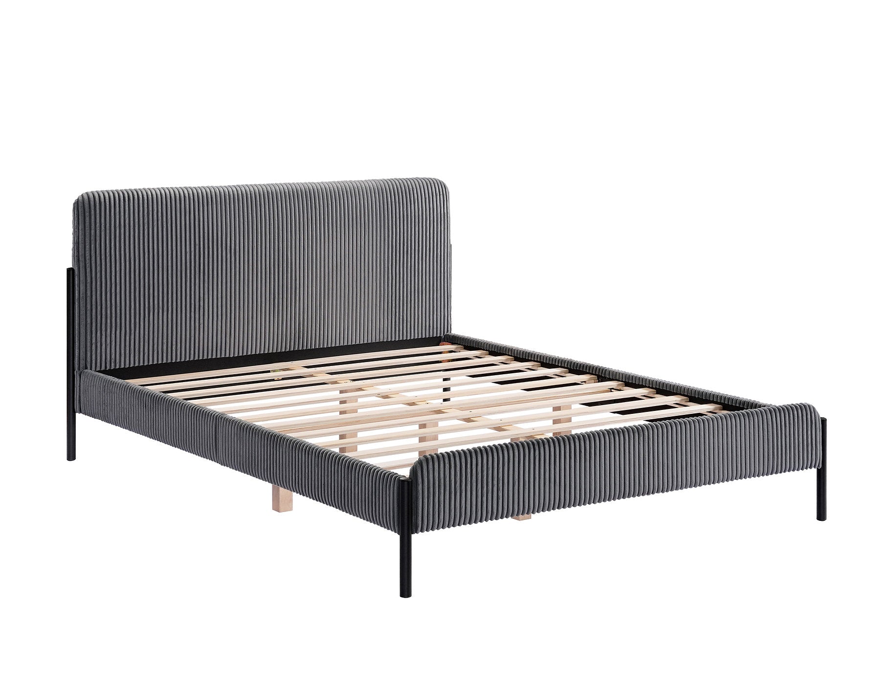 IF-5587 Bed, Grey, Soft Corduroy Upholstery with a Textured Feel