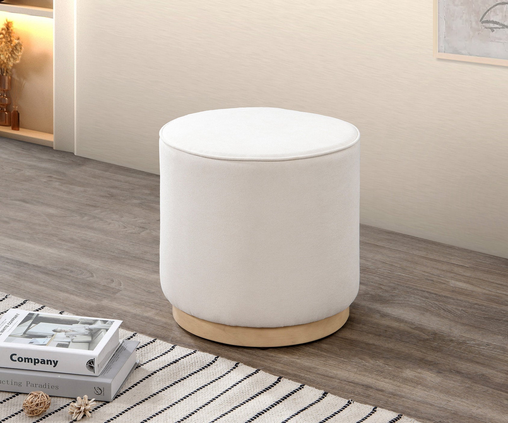 IF-6245 Ottoman, Round, 16" Diameter, Soft Cream Fabric