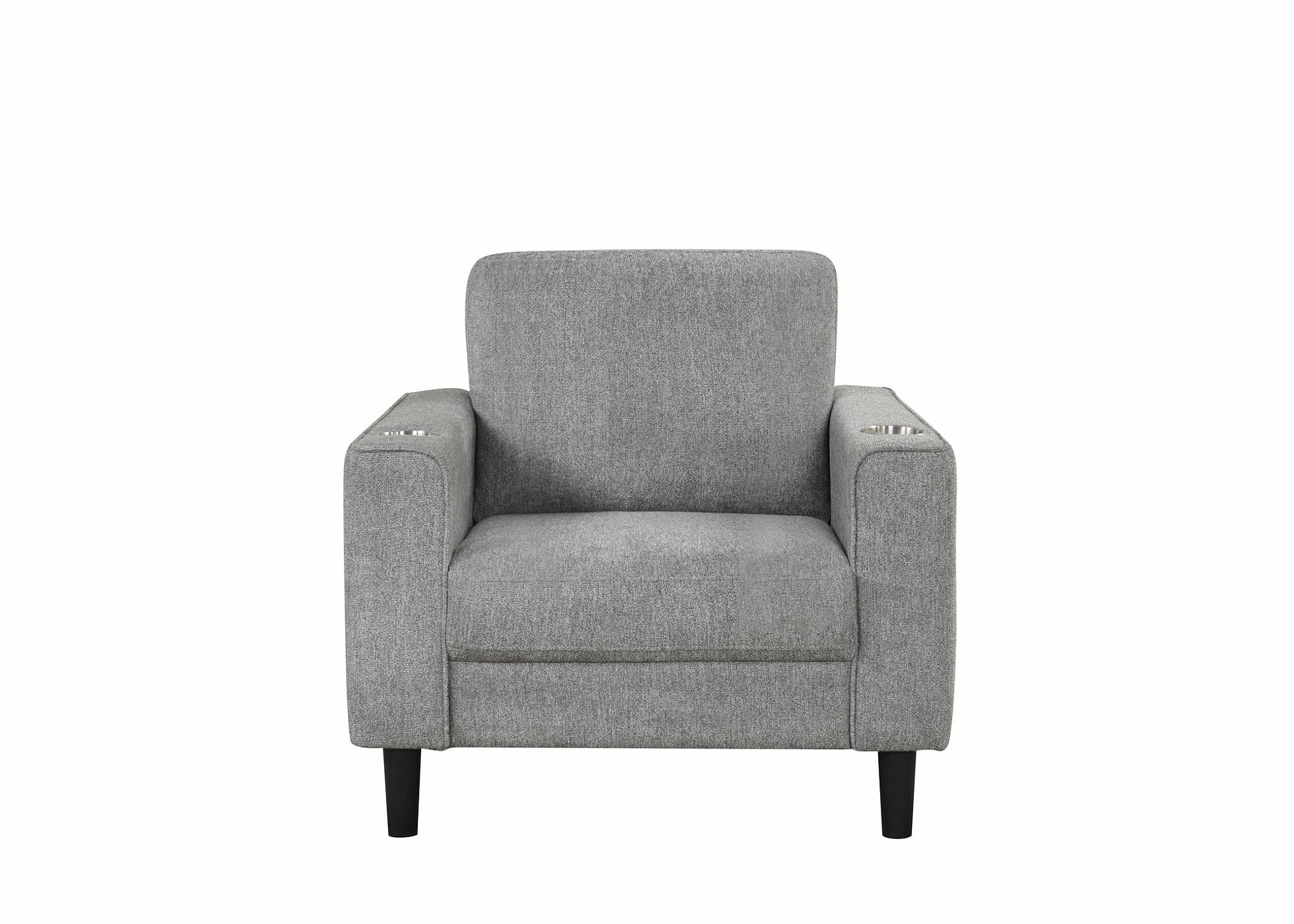 IF-8240 Armchair, Grey, 36" Wide, Soft-Touch Fabric, Black Legs, Stainless Steel Cup Holders