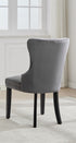 C-1225 Dining Chair, Grey, Velvet, Tufted Front, Nailhead Detail, Espresso Legs (Set of 2)