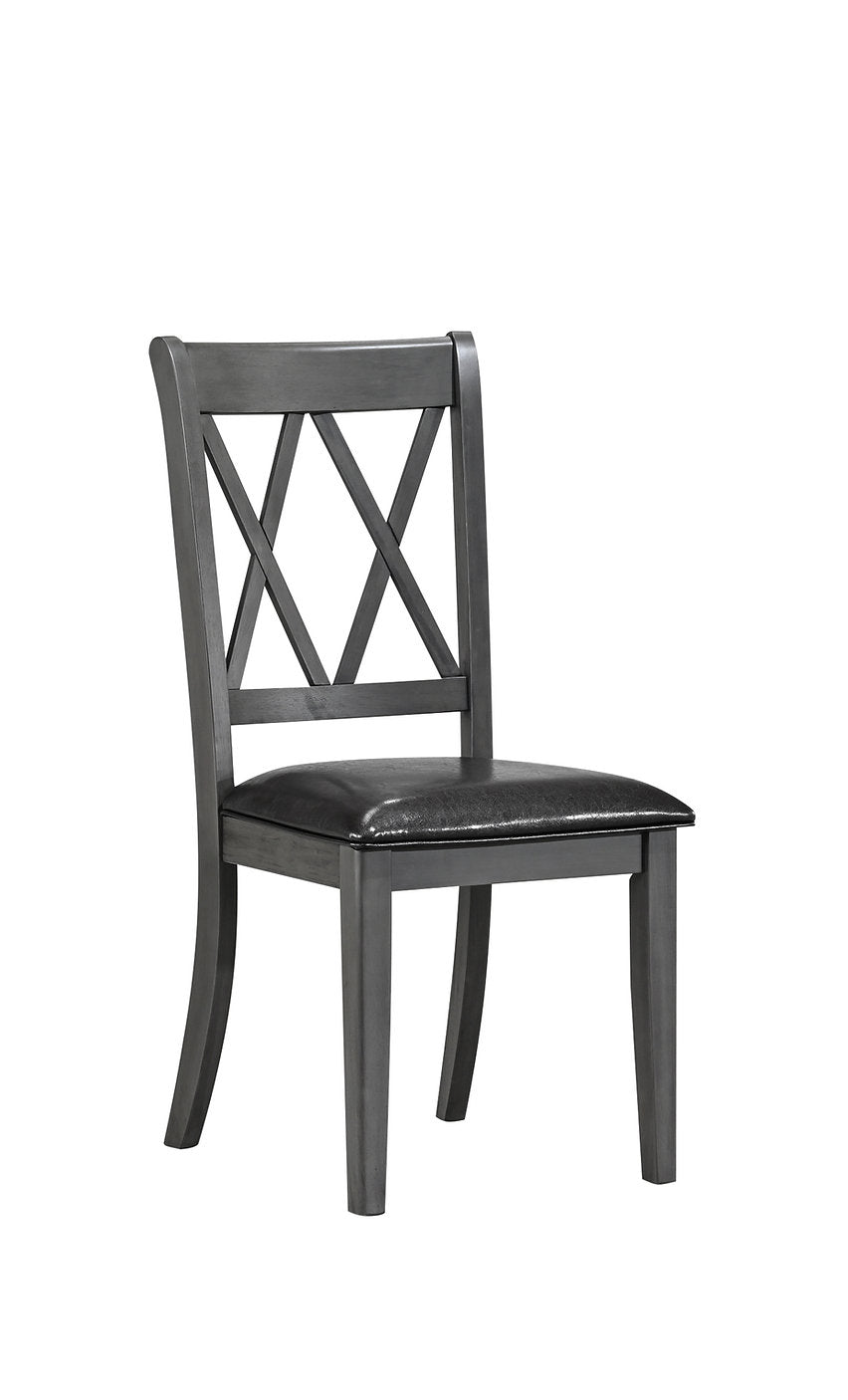 C-1099 Dining Chair, Antique Grey Frame, Black Faux Leather Seat, Double "X" Pattern Backrest (Set of 2)