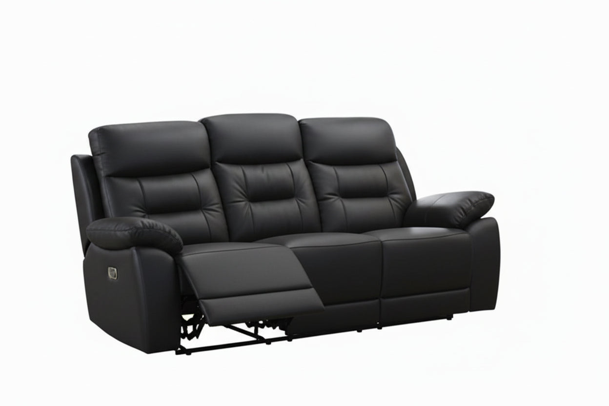 IF-8161 Power Recliner Sofa, Black, Genuine Leather/Match, USB Charging, Hidden Cup Holders