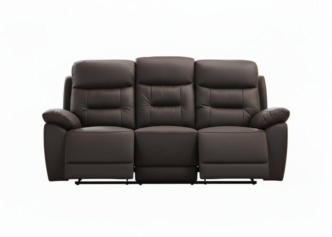 IF-8160 Power Recliner Sofa, Dark Chocolate Brown, Genuine Leather/Match, USB Charging, Hidden Cup Holders
