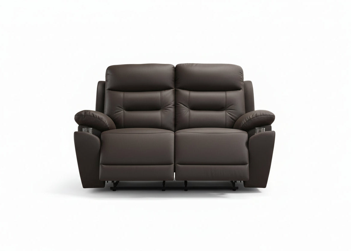 IF-8160 Power Recliner Loveseat, Chocolate Brown, Genuine Leather/Match, USB Charging, Hidden Cup Holders
