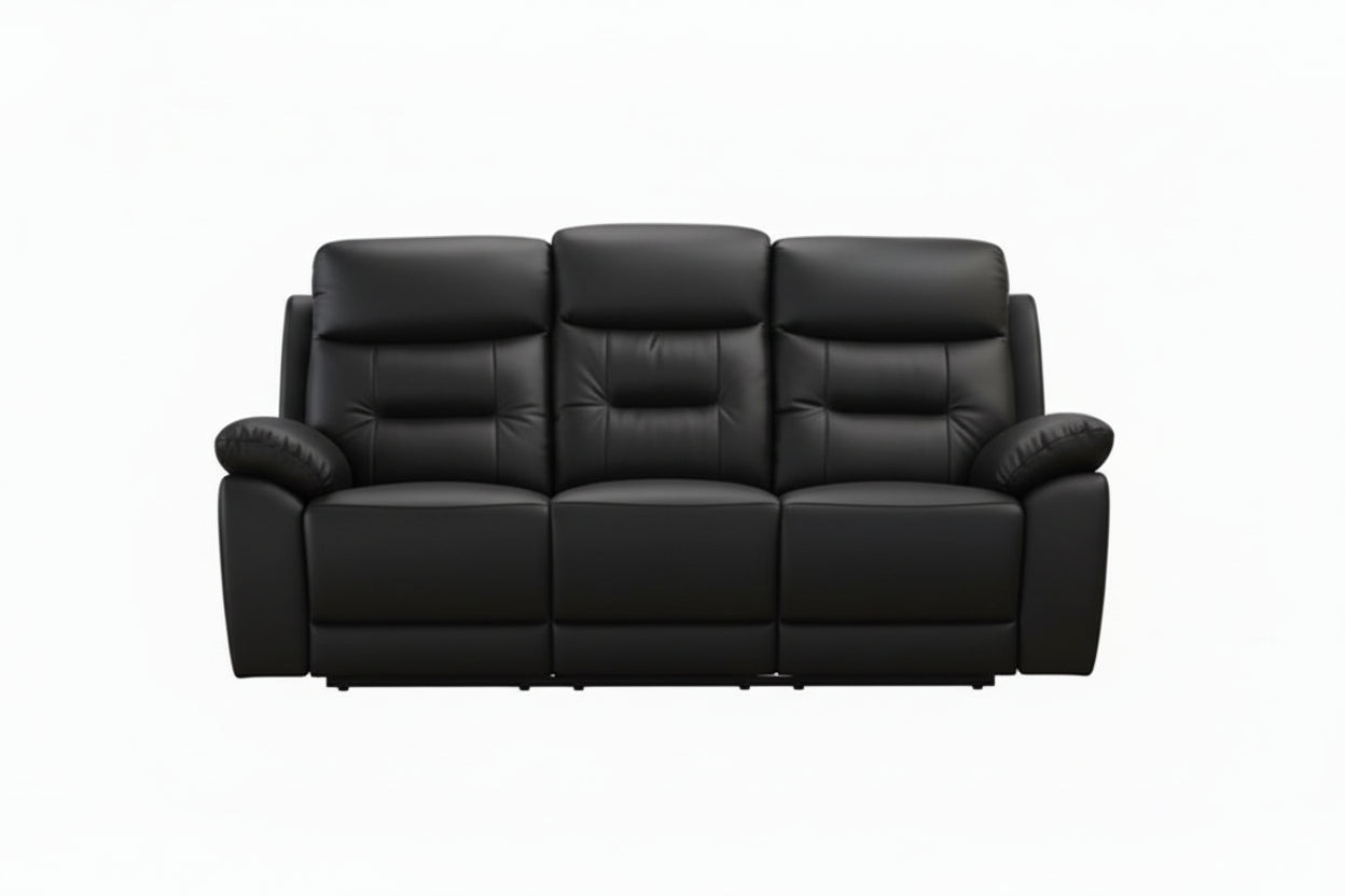 IF-8161 Power Recliner Sofa, Black, Genuine Leather/Match, USB Charging, Hidden Cup Holders