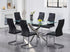 T-1448 | C-1579 Dining Set, 7 Pc, 63" Table + 6 Chairs, Chrome + Glass Table, Black + Black Chairs