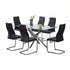T-1448 | C-1579 Dining Set, 7 Pc, 63" Table + 6 Chairs, Chrome + Glass Table, Black + Black Chairs