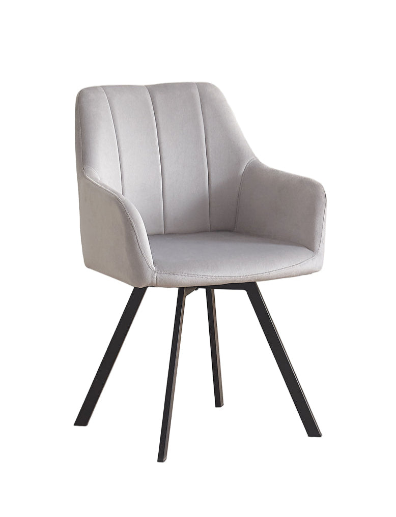 T-1410 | C-1411 Dining Set, 7Pc, Extension Table, 63"-79", Sintered Stone Top, White Marble, Light Grey Swivel Chairs