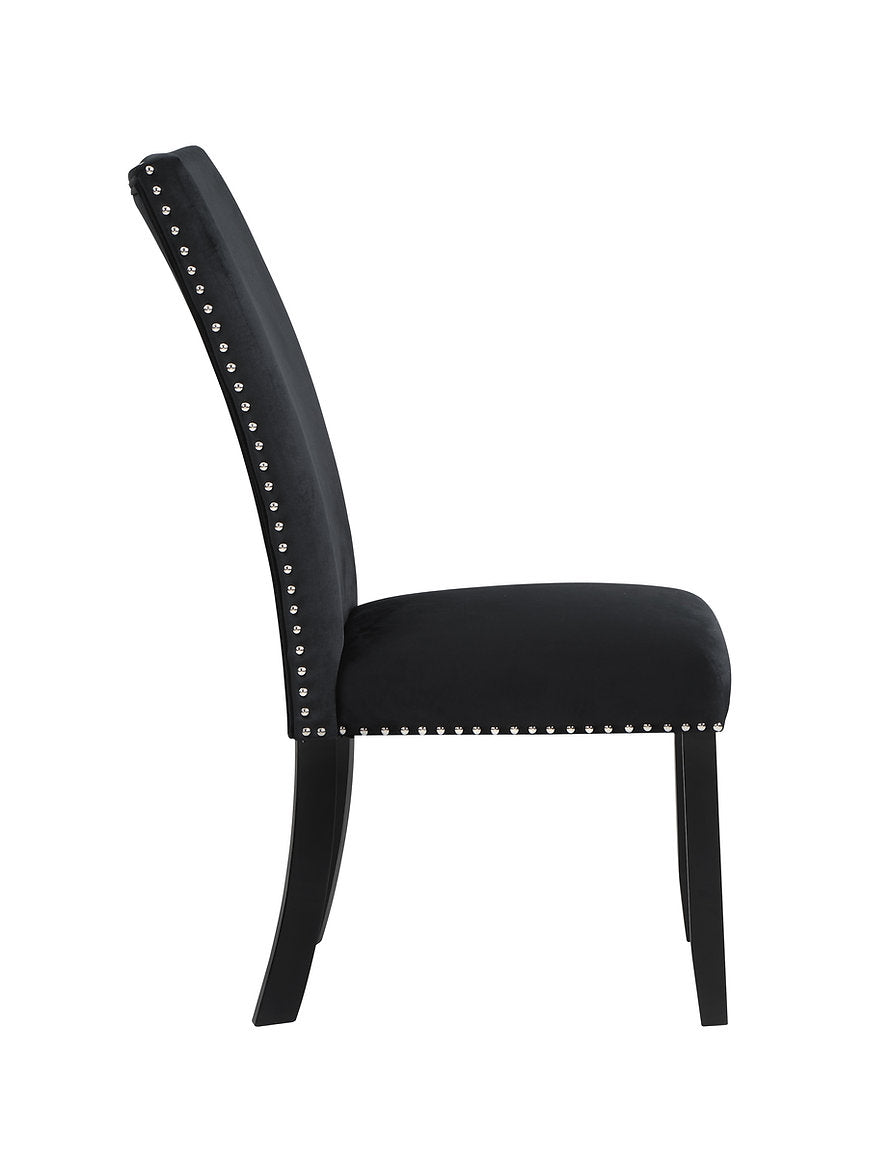 C-1605 Dining Chairs, Black, Velvet, Nailhead Trim (Set of 2)