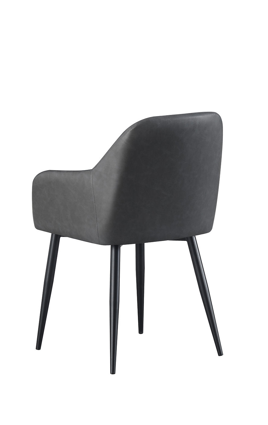 C-1416 Dining Chair, Dark Grey, Faux Leather, Elegant Vertical Channel Stitching Detail, Set of 2
