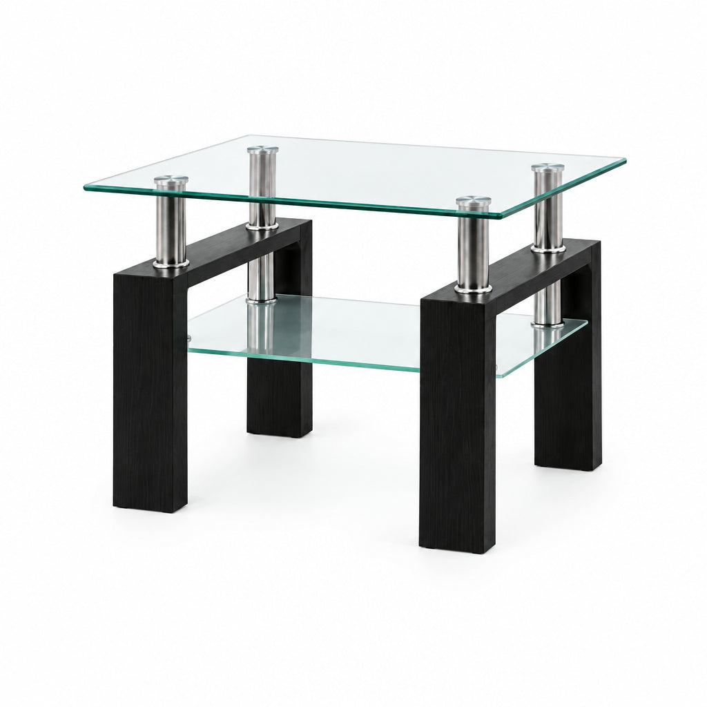 IF-2064 Coffee Table Set, 3Pc, Black Base, Glass Top