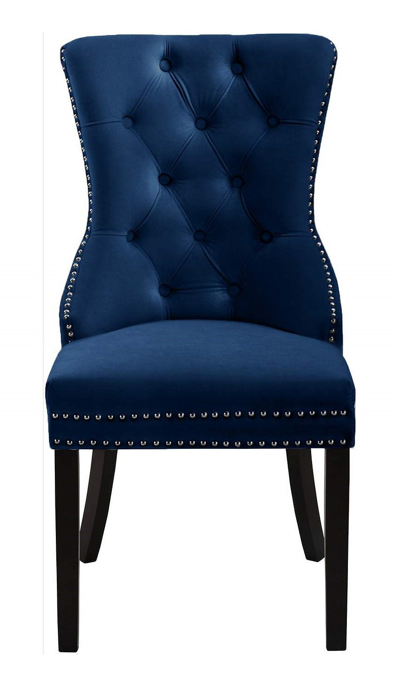 C-1222 Dining Chair, Blue, Velvet, Chrome Decorative Ring, Deep Button Tufting, (Set of 2)