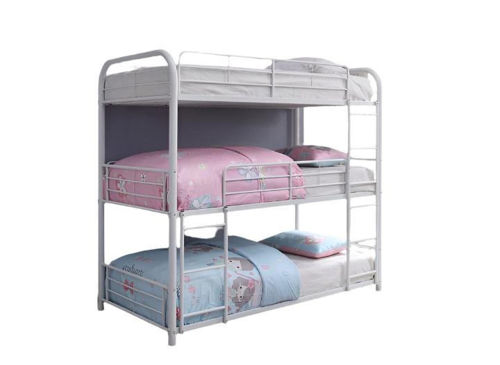 B-505 Bunk Bed, White, Single Size, Triple Decker, Metal Frame