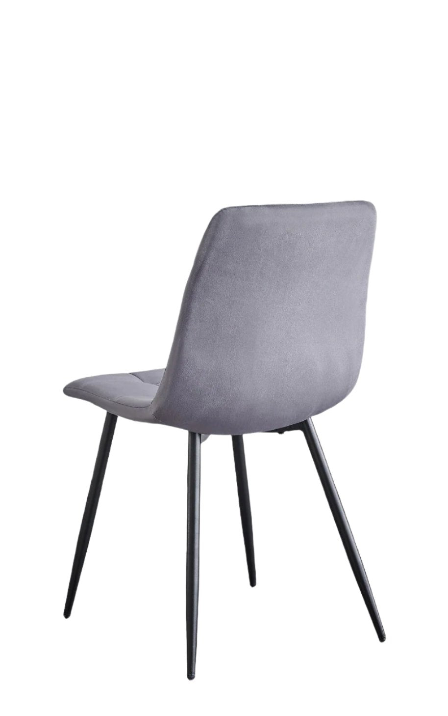 C-1592 Dining Chair, Grey, Velvet, Stitching Details, Black Metal Legs