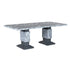 T-1600 Dining Table, 82" Long, Faux Grey Marble Top, Double Pedestal Base