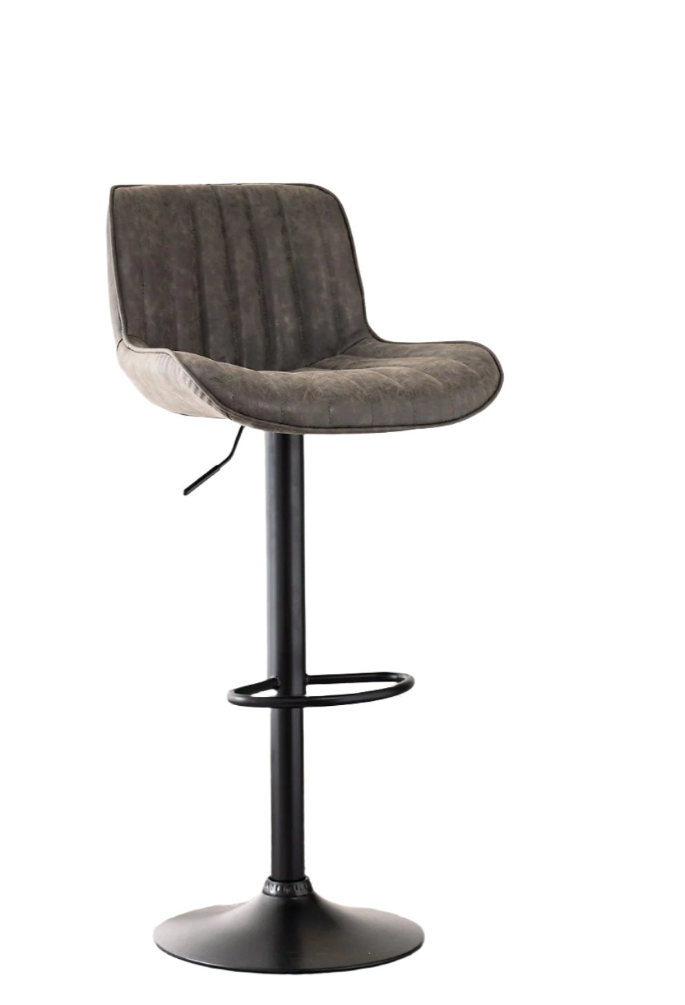 ST-7821 Barstool, Grey Faux Leather, Adjustable Height, Black Base, Footrest