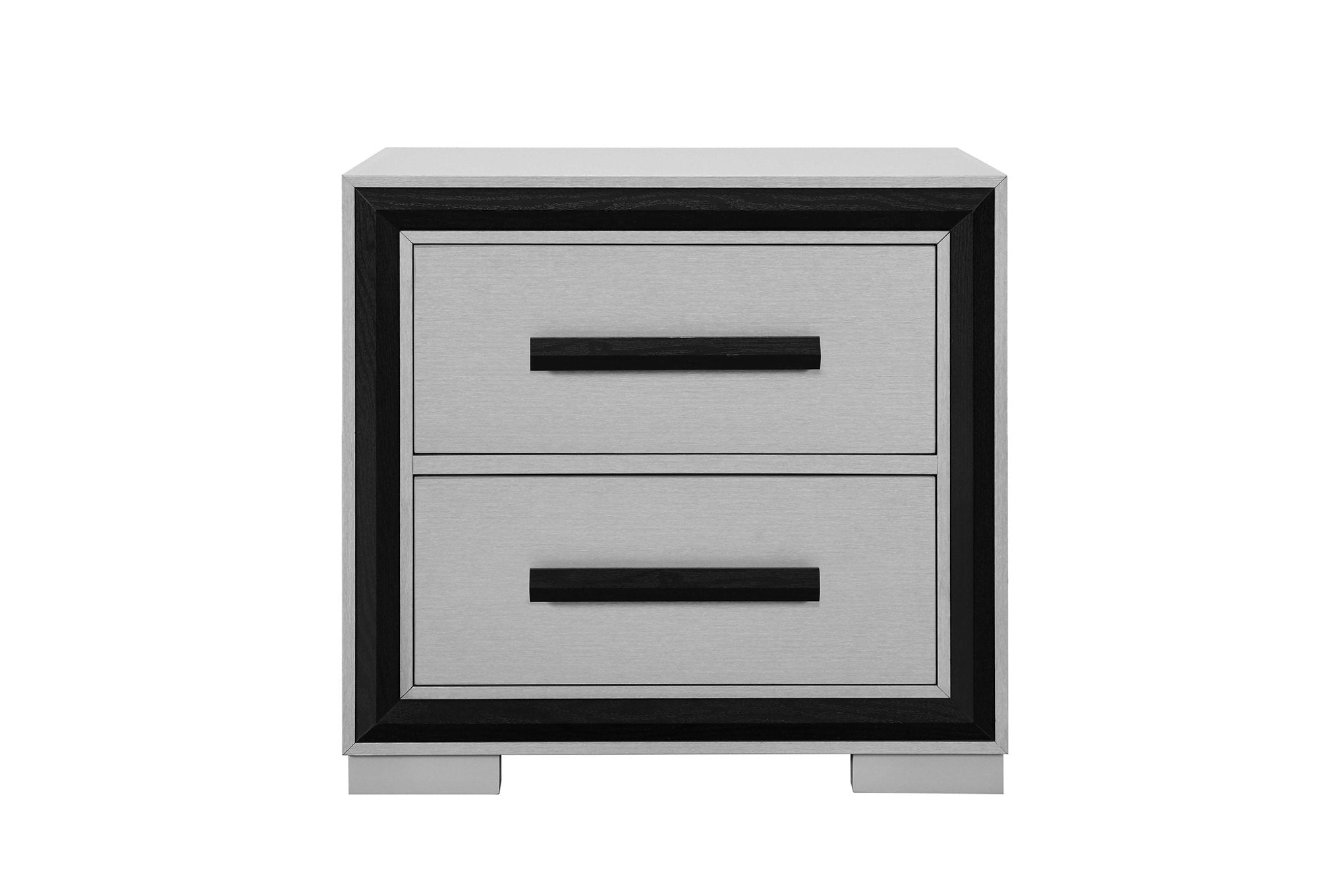 "AMELIA BLACK" Night Table, Sleek Silver, Black Accent Trim