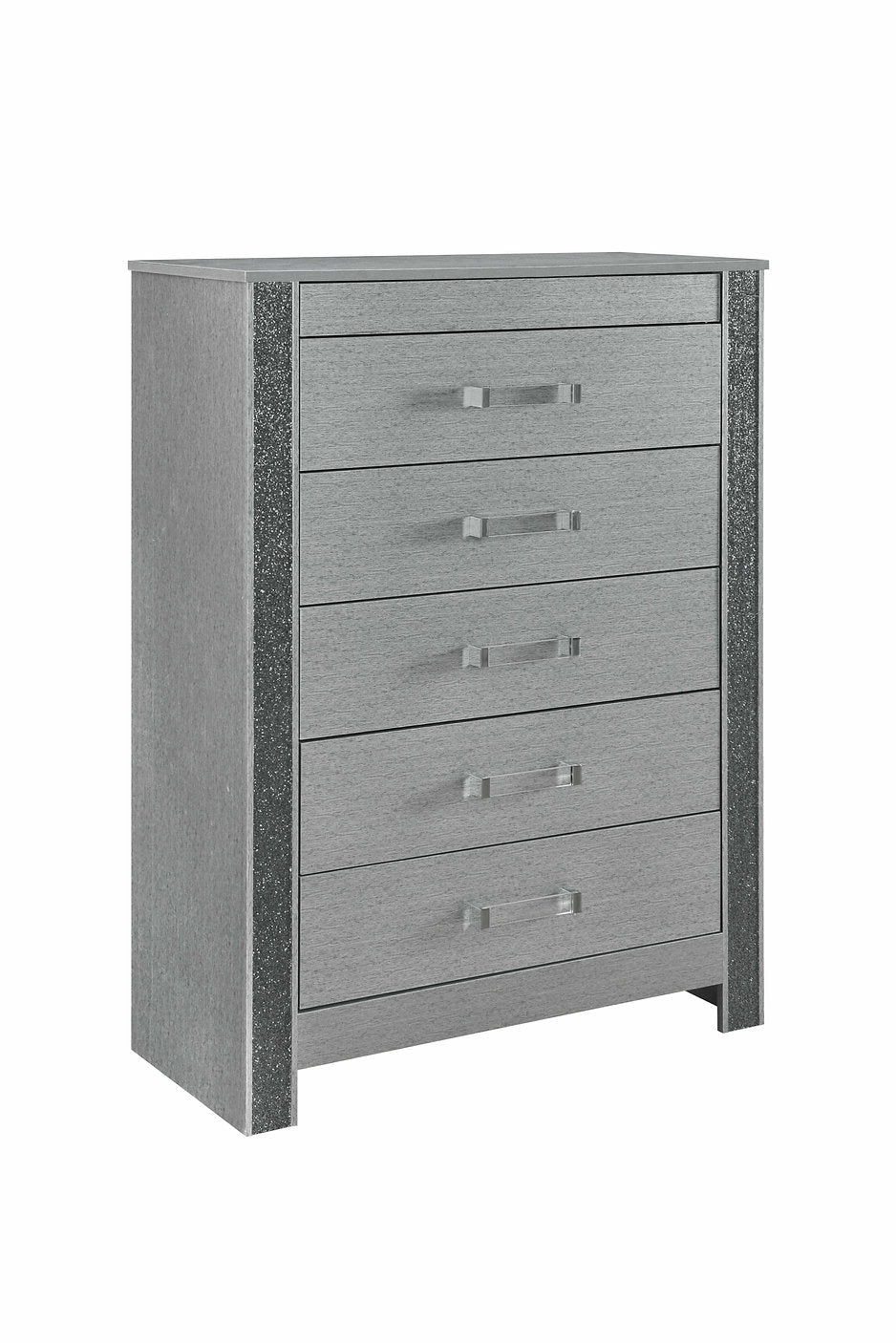 "LOGAN SILVER" Deluxe Bedroom Set, 6Pc, Sleek Silver, Dazzling Crushed Crystal Accents