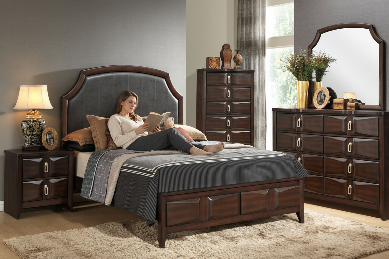 "NINA" 5 Drawer Chest, Brown, Gold Handles