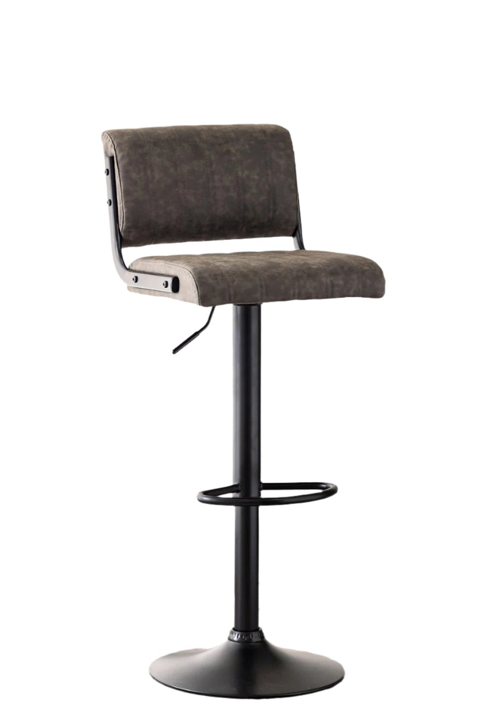 ST-7801 Barstool, Grey Faux Leather, Adjustable Height, Black Base, Footrest