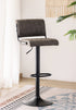 ST-7801 Barstool, Grey Faux Leather, Adjustable Height, Black Base, Footrest