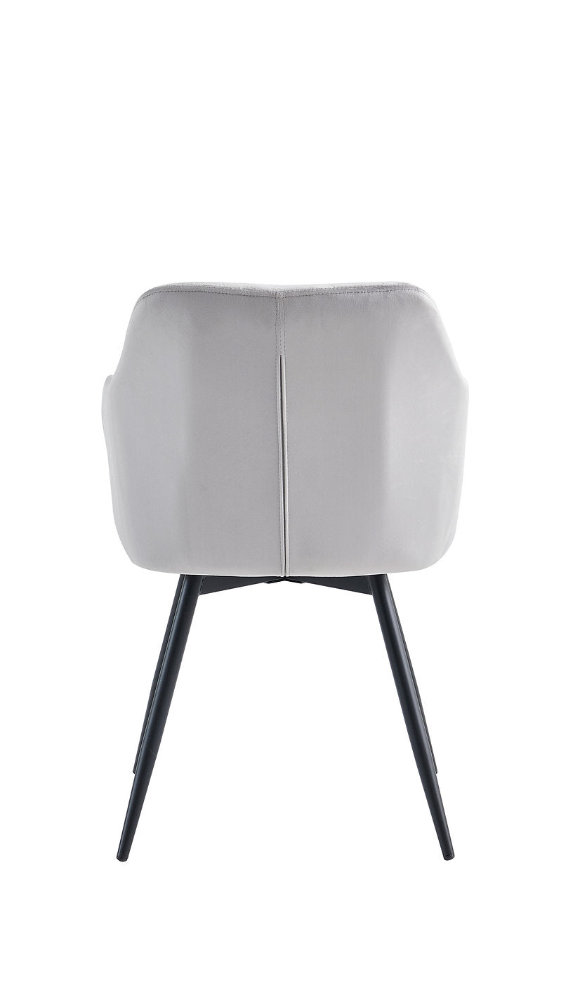 C-1551 Dining Chair, Light Grey, Velvet, Vertical Channel Stitching, Set of 2