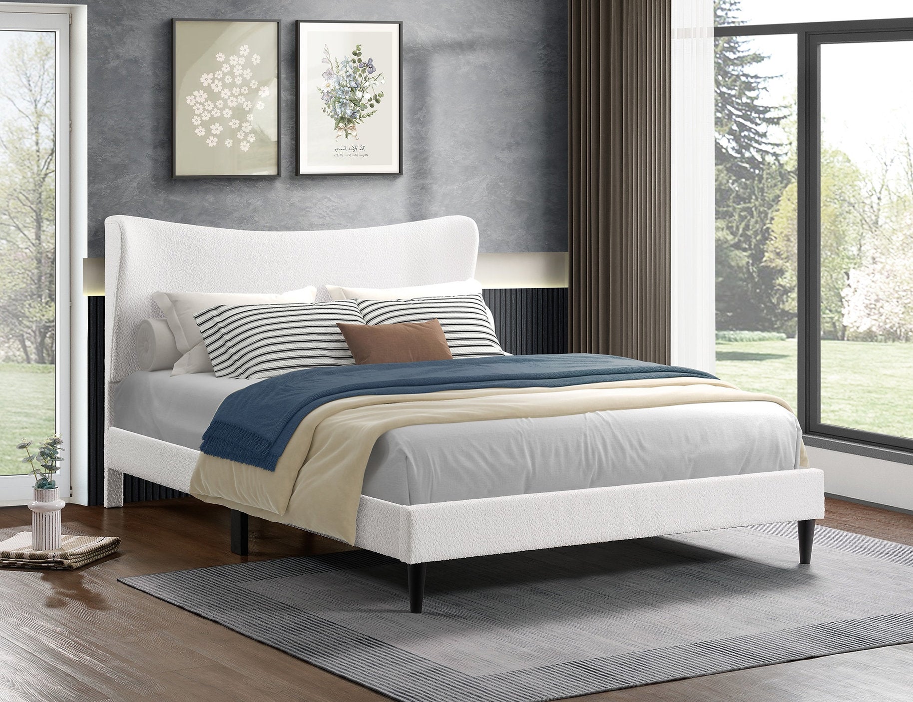 IF-5585 Bed, Cream, Boucle-Style Fabric for a Soft, Textured Feel