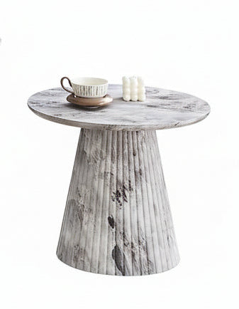IF-2682 End Table, Round Top, Grey Marble Look, Fluted Cone Base, Sold Each