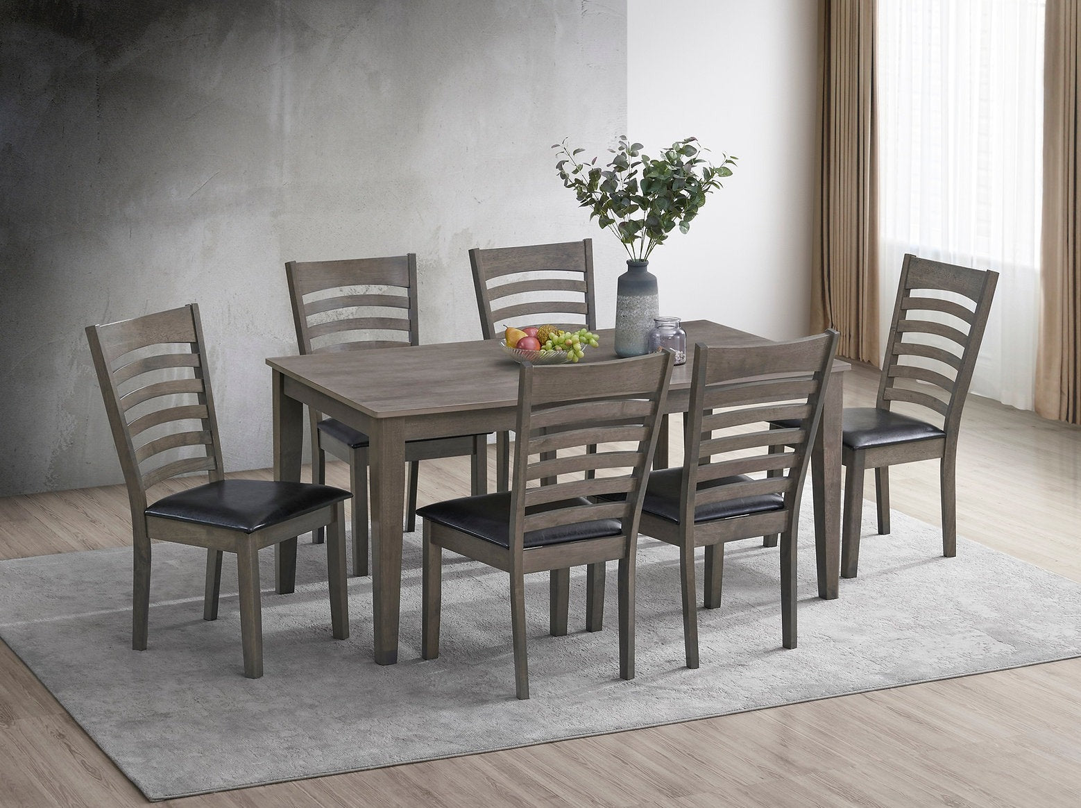 7 Pc Dining Set - 63" Wooden Antique Grey Table and 6 Chairs  T-1080 | C-1081