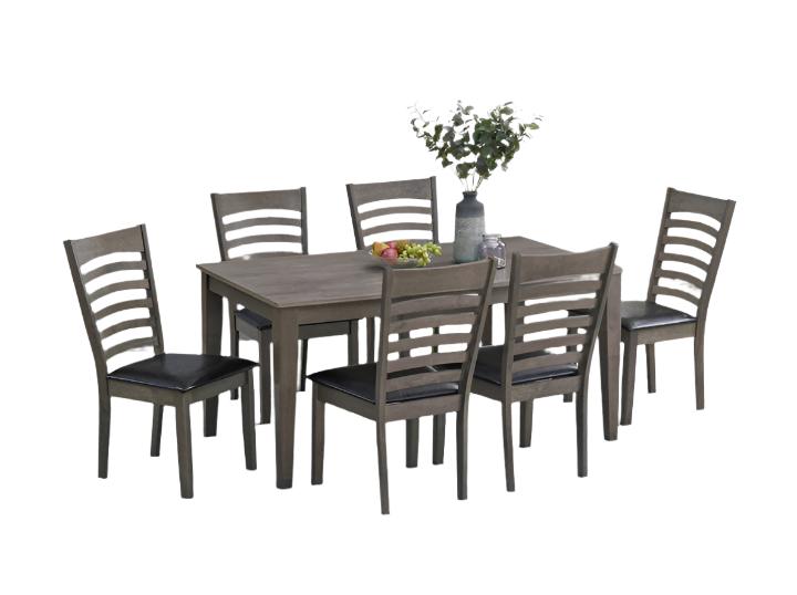 T-1080 | C-1081 - 7 Pc Dining Set - 63" Wooden Antique Grey Table and 6 Chairs