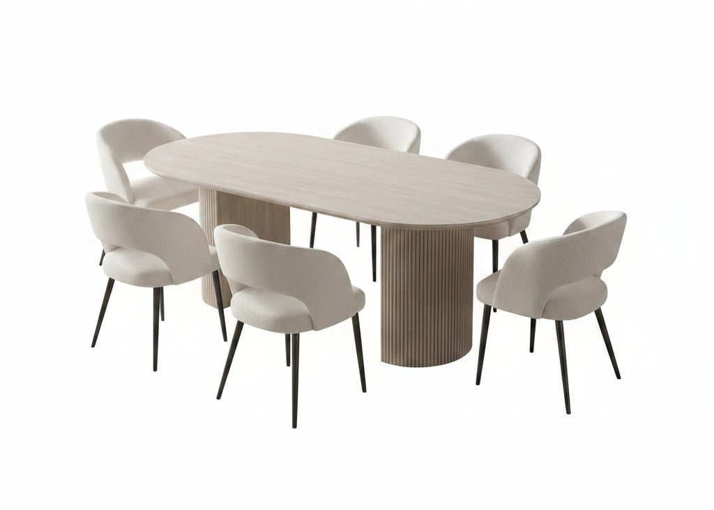 T-1641 | C-1644 Dining Set, 7Pc, 71" Oval, Light Travertine Stone Top