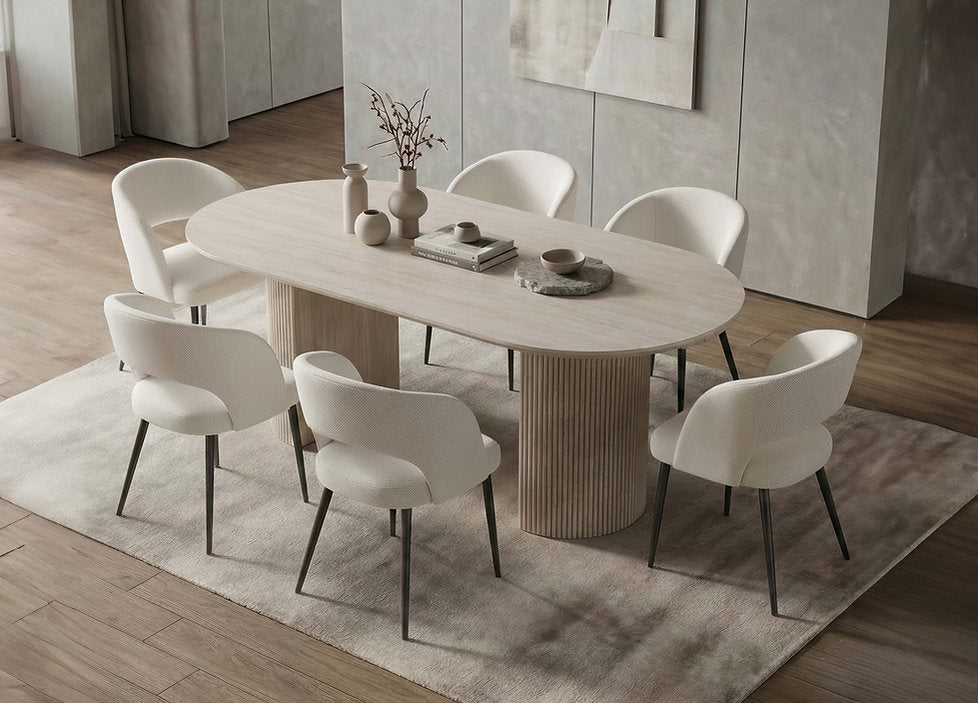 T-1641 Dining Table, 71" Oval, Light Travertine Stone Top