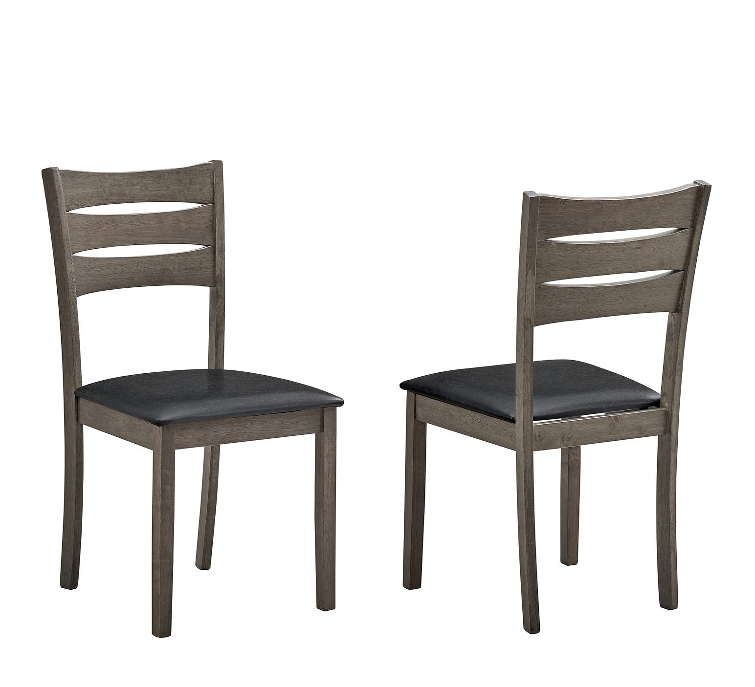 C-1053 Dining Chair, Antique Grey Frame, Black Faux Leather Seat, Ladder Back (Set of 2)