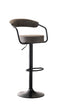 ST-7561 Barstool, Grey Faux Leather, Adjustable Height, Black Base, Footrest