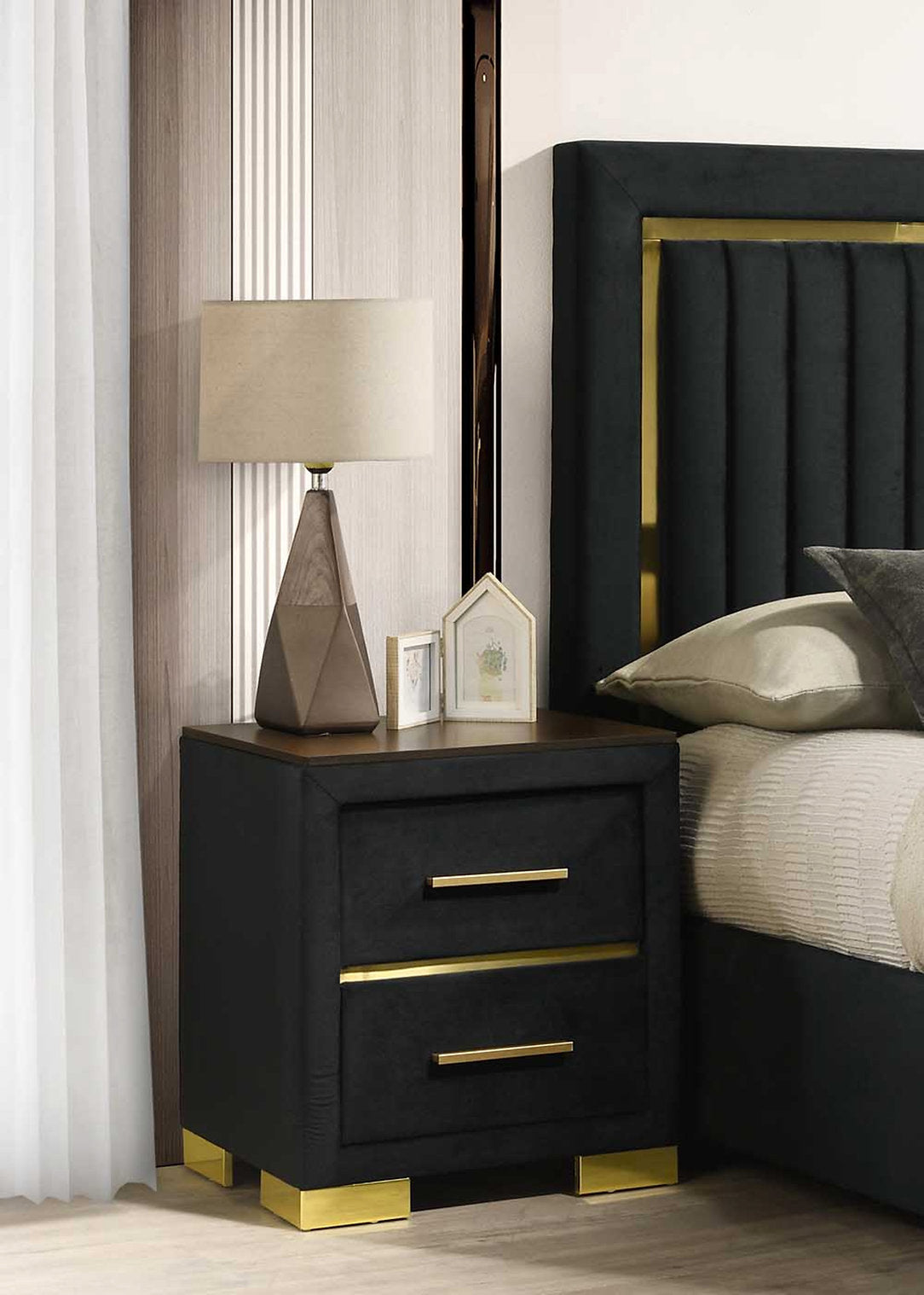 "AURORA" | IF-100 Deluxe Bedroom Set, Gold Accents, Black, Velvet