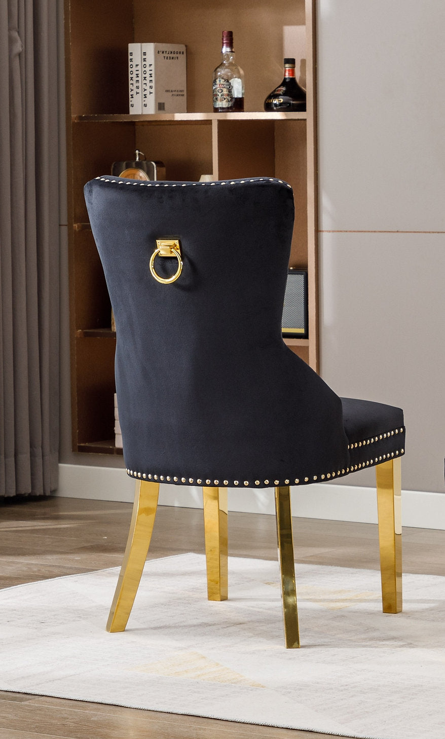 Dining Chair - Black Velvet with Gold Legs Legs  C-1451