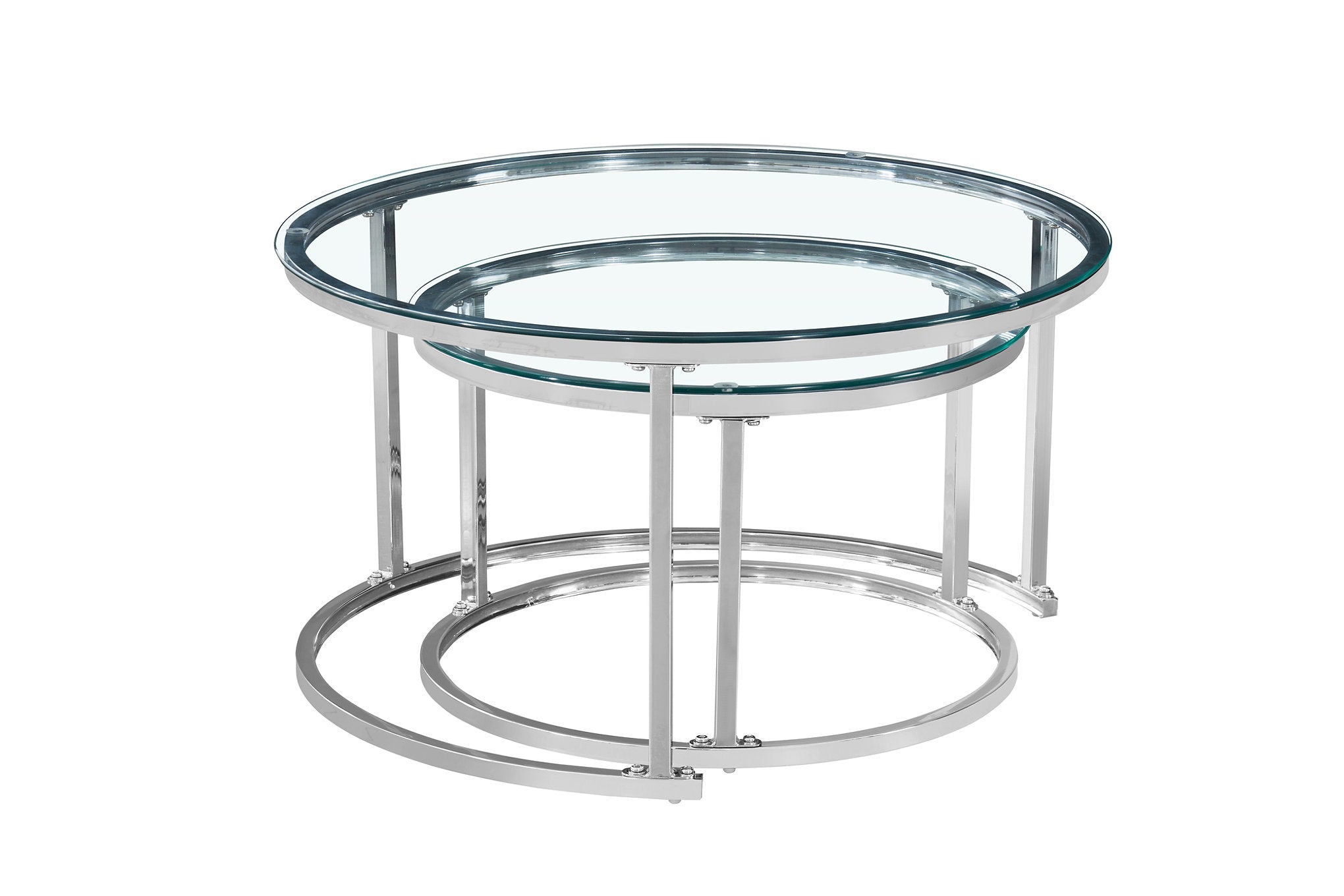 IF-2610 Coffee Tables, 2Pc Set, Nesting, 32" Round, 24" Round, Chrome Steel Frames