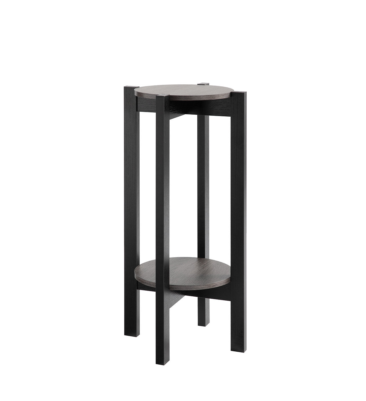 IF-090 Side Accent Table, Round, 15" Diameter, Grey Top, Black Legs, 2 Tier